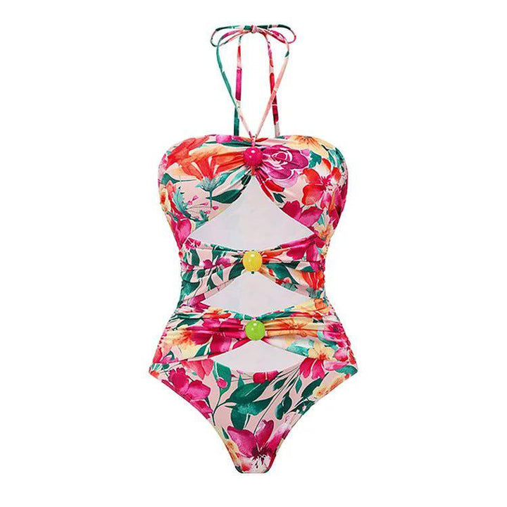 Julia Halter Neck Cut Out Floral Swimsuit with Floral Skirt Cover-Up - Hot fashionista