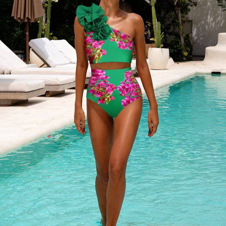 Juliet Ruffle One Shoulder Floral Print 2 Piece Swimsuit