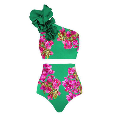 Juliet Ruffle One Shoulder Floral Print 2 Piece Swimsuit