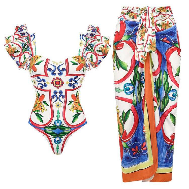 Kathleen Ruffe Sleeve Printed One Piece Swimsuit & Cover-Up - Hot fashionista