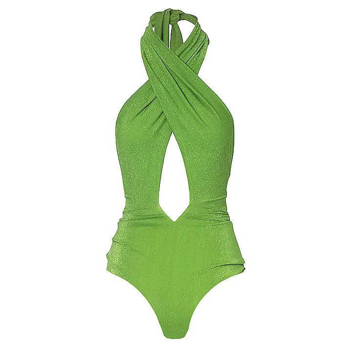 Liberty Cross Neck Cut Out Glitter One Piece Swimsuit - Hot fashionista