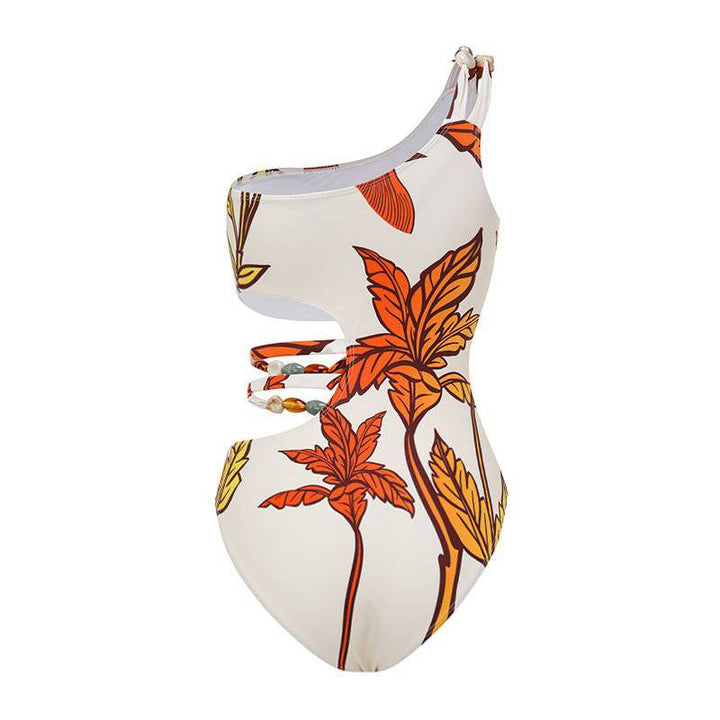 Mariah One Shoulder Leafy Bird Print Cut Out One Piece Swimsuit - Hot fashionista