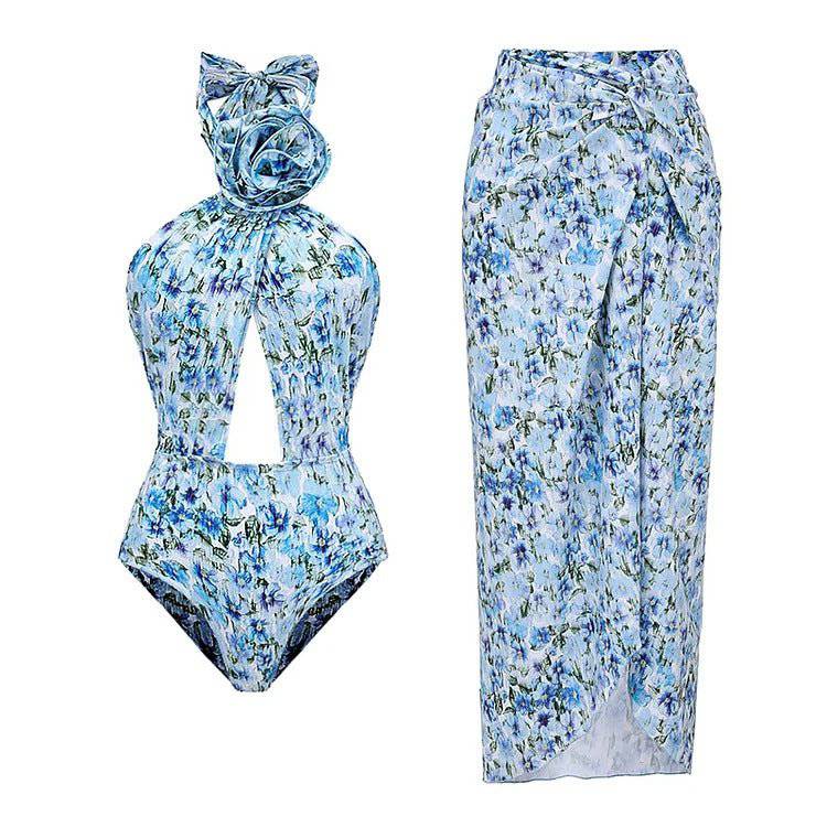 Marina Floral Print One Piece Bodysuit and Skirt Cover Up - Hot fashionista