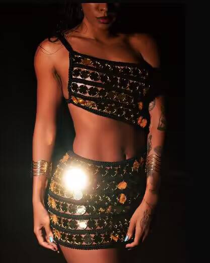 Vestido Billie Gold con discos espejados