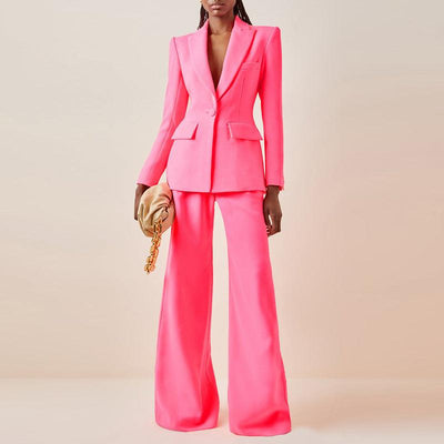 Klyda Solid Single Breasted Blazer & Flare Pants Set