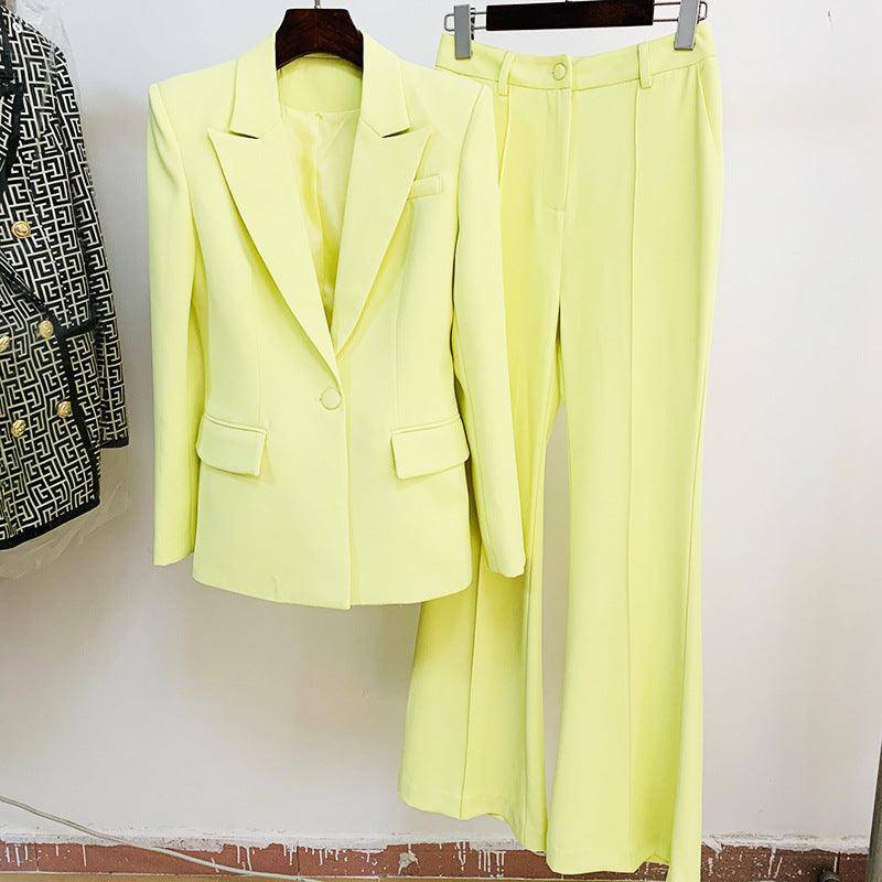 Klyda Solid Single Breasted Blazer & Flare Pants Set - Hot fashionista