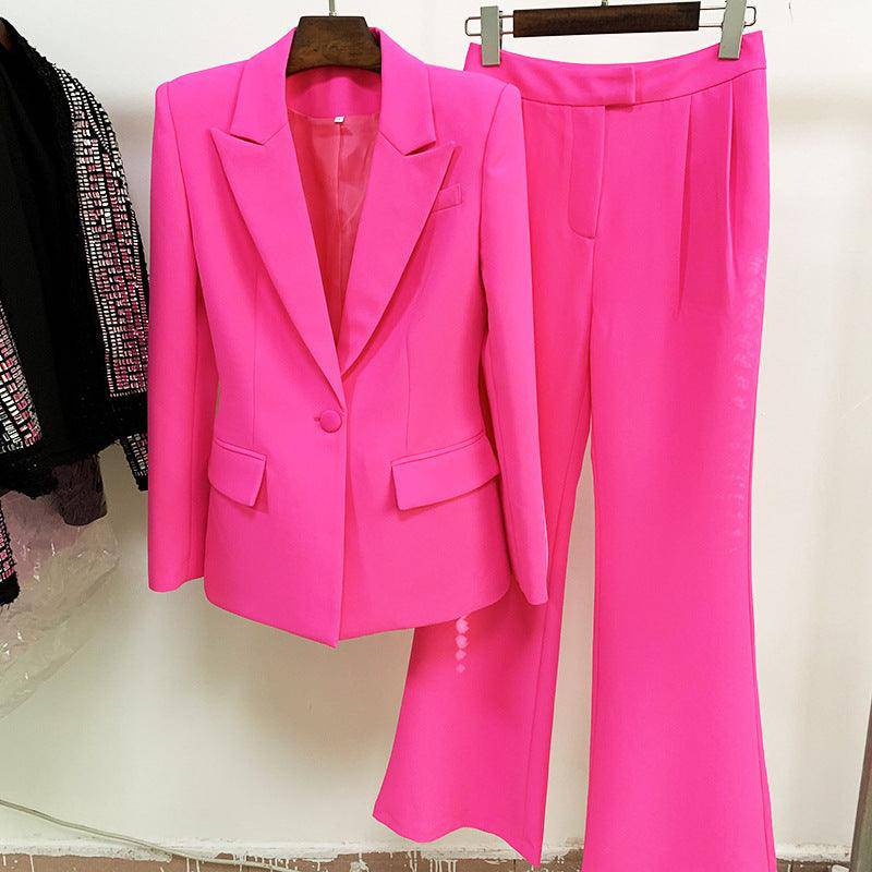 Klyda Solid Single Breasted Blazer & Flare Pants Set - Hot fashionista