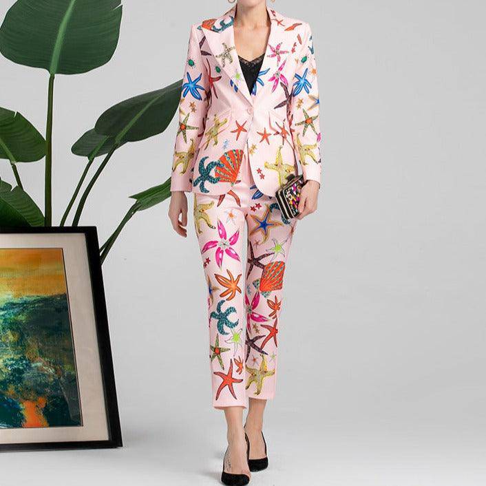 Conjunto de blazer y pantalón con estampado integral Ellen