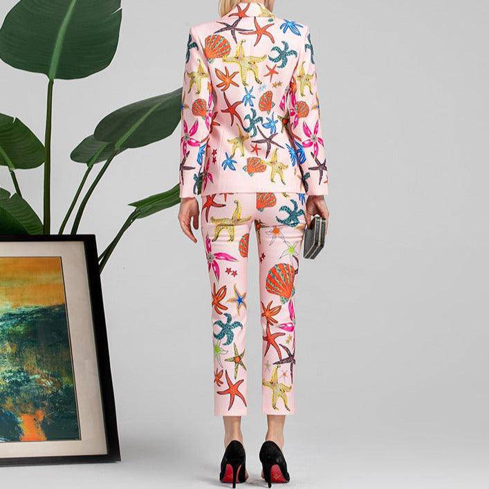 Ellen Allover Print Blazer Top & Pants Set - Hot fashionista