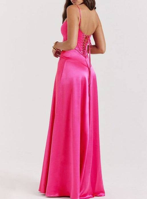 Faye Fitted-bodice Lace-up Satin Maxi Dress - Hot fashionista