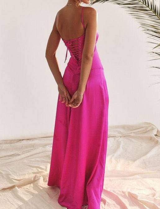 Faye Fitted-bodice Lace-up Satin Maxi Dress - Hot fashionista