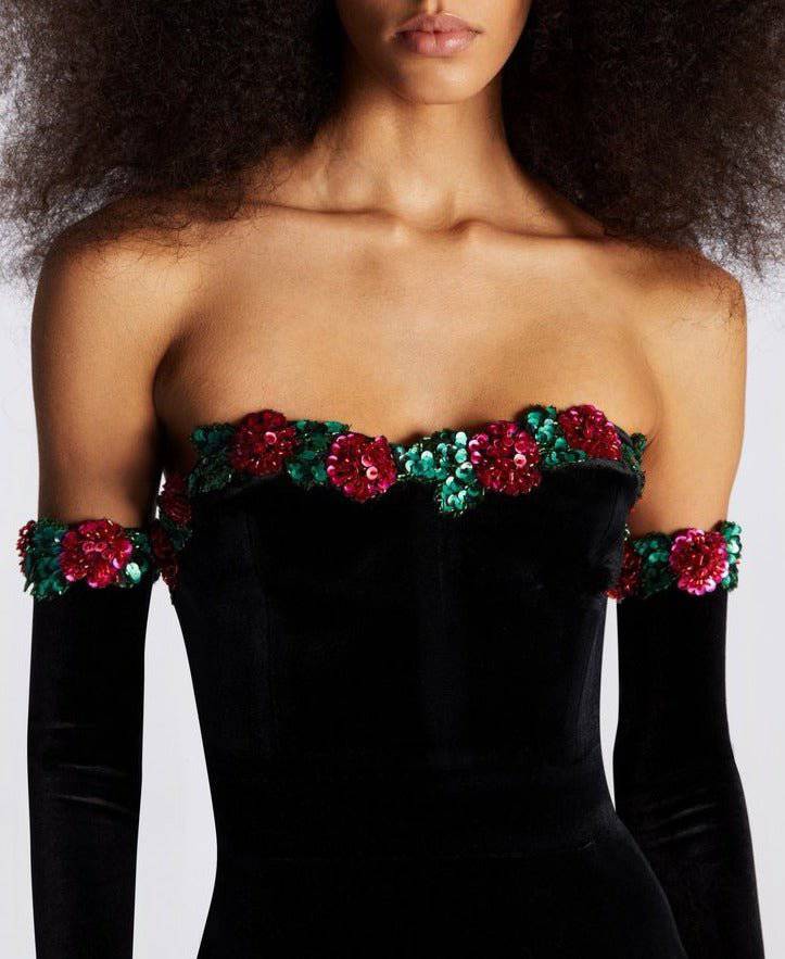 Janie Off Shoulder Flower Velvet Dress - Hot fashionista