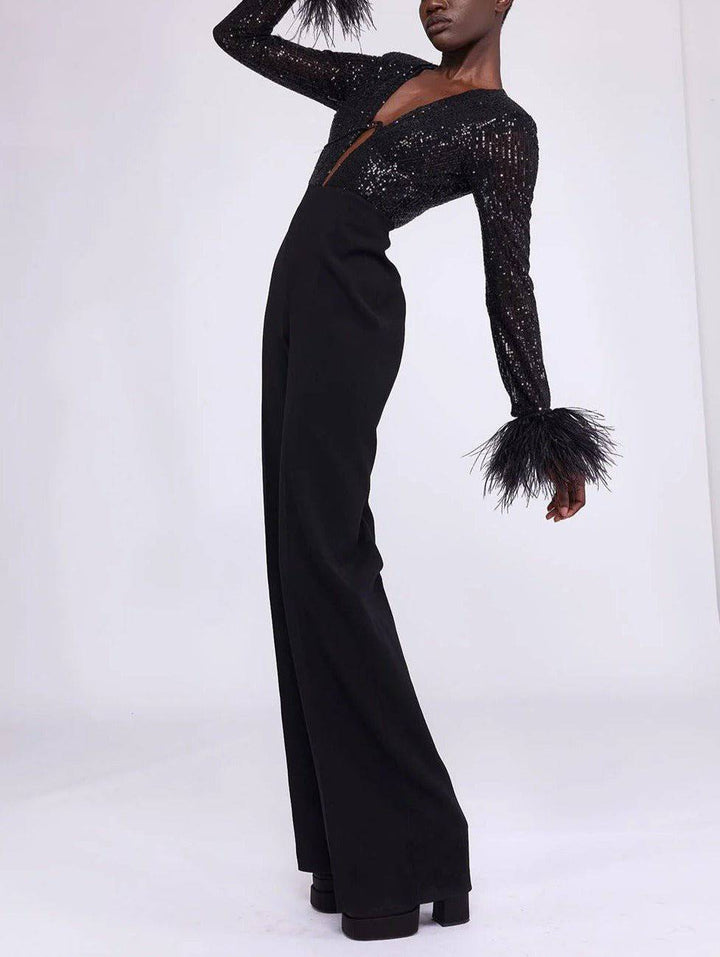 Laura Feathered Rhinestone Jumpsuit - Hot fashionista