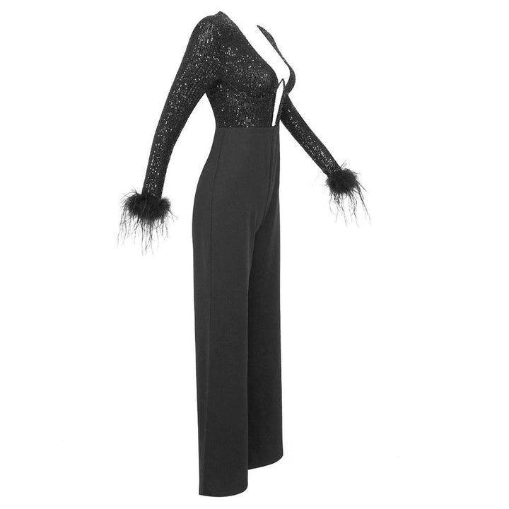 Laura Feathered Rhinestone Jumpsuit - Hot fashionista