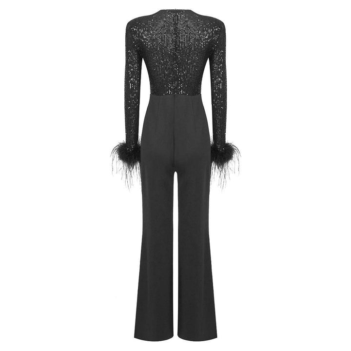 Laura Feathered Rhinestone Jumpsuit - Hot fashionista