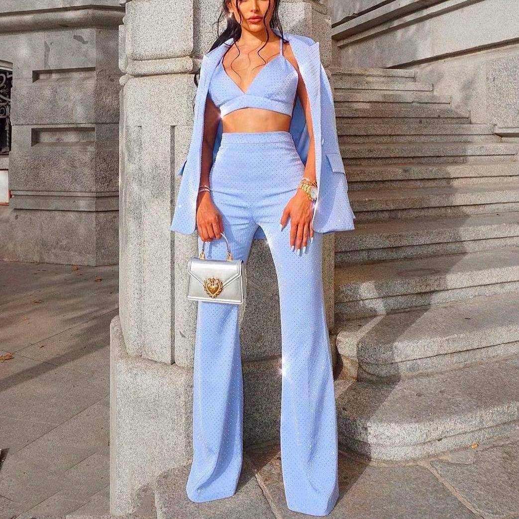 Margie Three Piece Bralette & Blazer Top With Long Pants - Hot fashionista