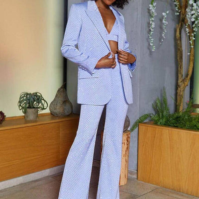 Margie Three Piece Bralette & Blazer Top With Long Pants