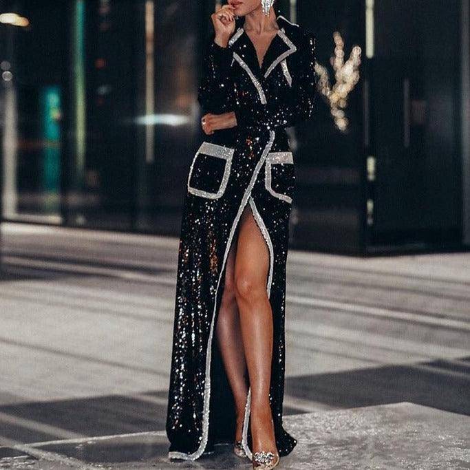 Robe longue à sequins croisés Millie