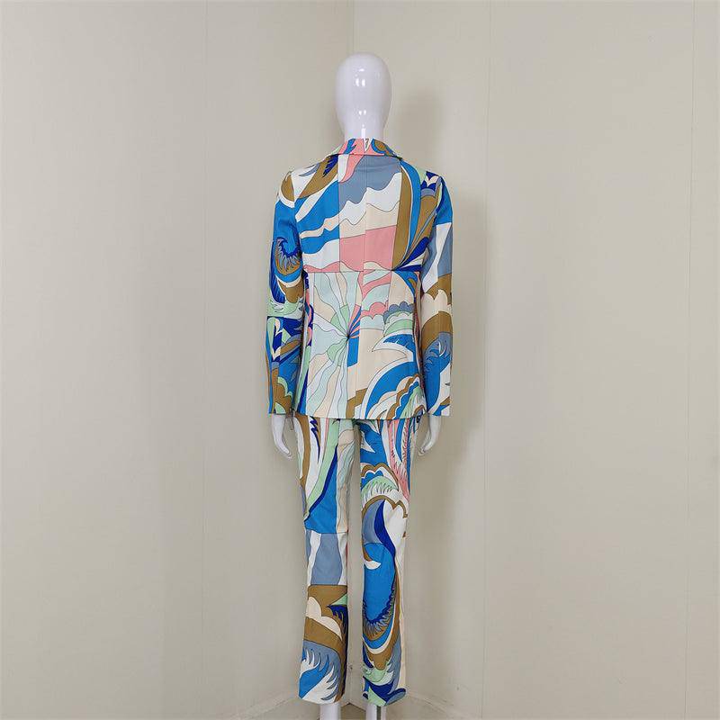 Tisha Allover Print Singe Breasted Blazer & Pants Set