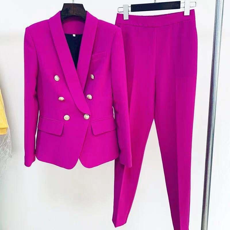 Ensemble haut et pantalon blazer à double boutonnage Tyra Solid