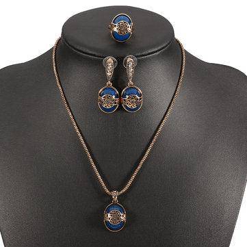 Michelle Vintage Blue Stone Ring Retro Earrings & Necklace Set - Hot fashionista