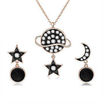 Tammy Stylish Star Moon Rhinestones Earrings Gold Necklace Stellar Set - Hot fashionista