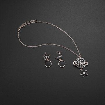 Conjunto de collar y aretes de oro con estrellas, lunas y diamantes de imitación de Tammy