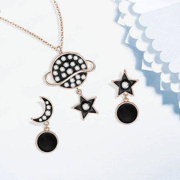 Conjunto de collar y aretes de oro con estrellas, lunas y diamantes de imitación de Tammy