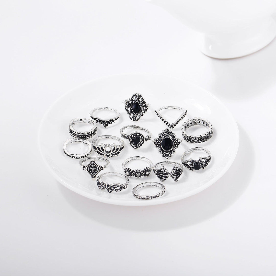 Unity 15 Pcs Bohemian Retro Crystal Ring Set - Hot fashionista