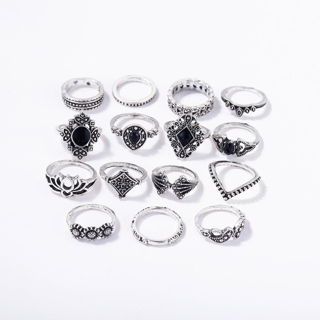 Unity 15 Pcs Bohemian Retro Crystal Ring Set - Hot fashionista