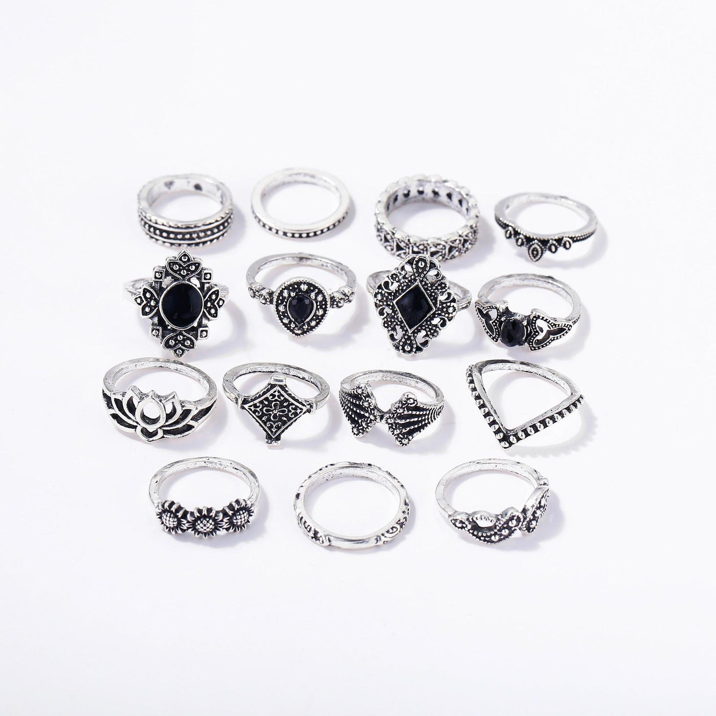 Unity 15 Pcs Bohemian Retro Crystal Ring Set