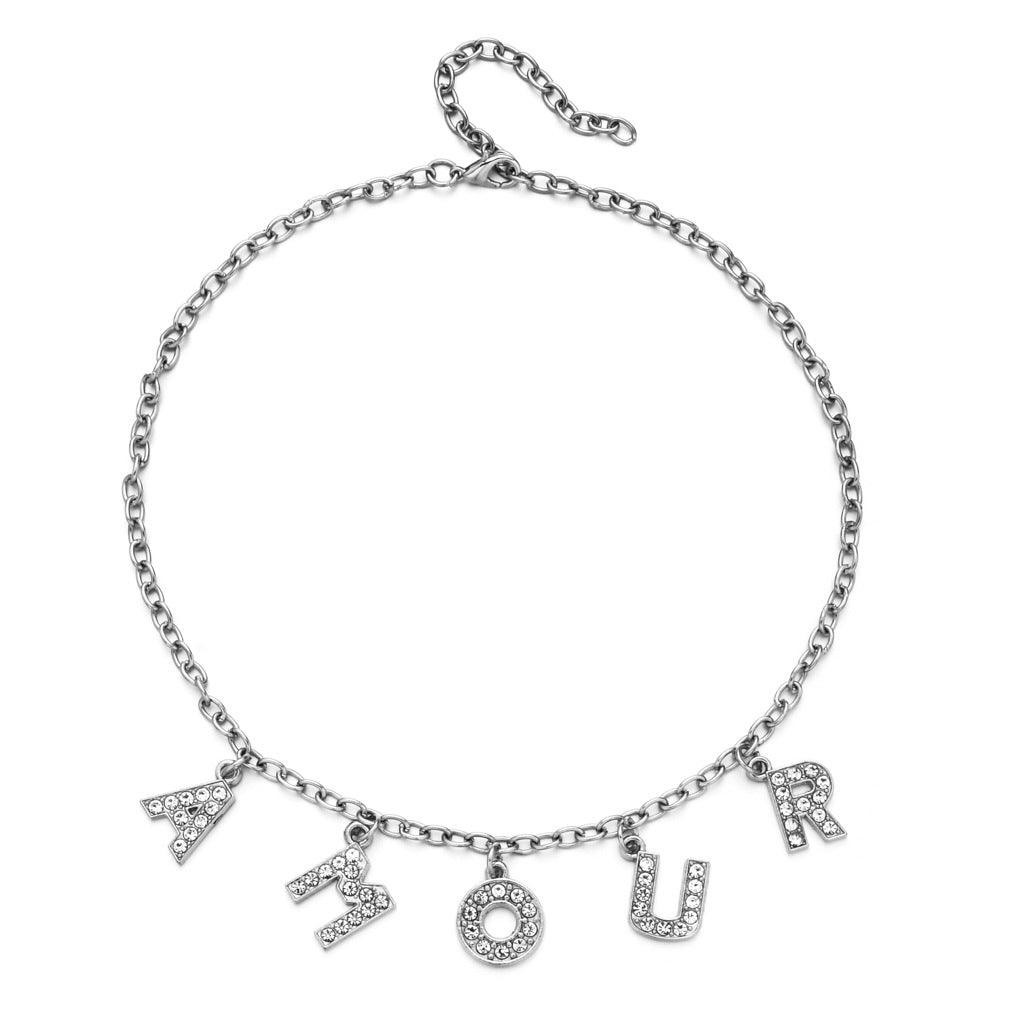 Collier pendentif lettre strass Skyler 