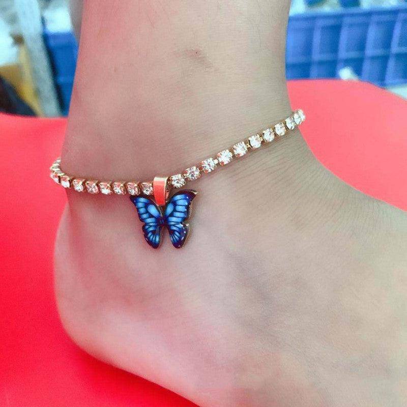 Brynne Rhinestone Butterfly Pendant Anklet