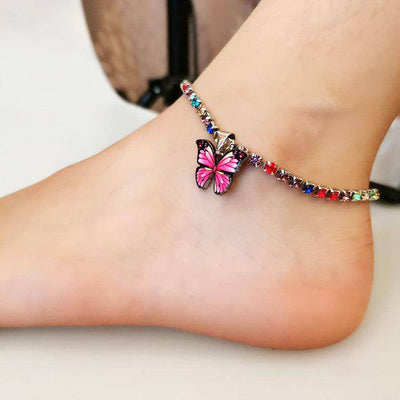 Brynne Rhinestone Butterfly Pendant Anklet