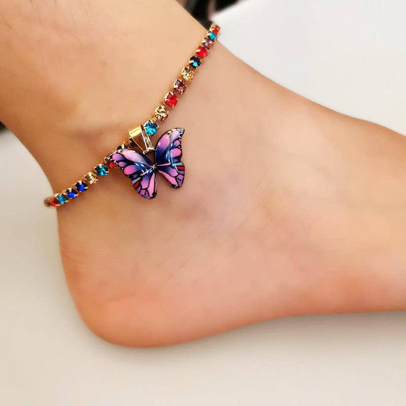 Brynne Rhinestone Butterfly Pendant Anklet