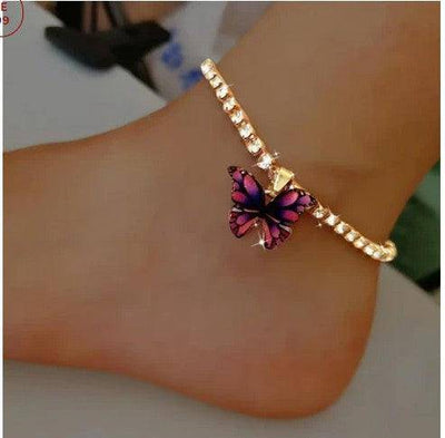 Brynne Rhinestone Butterfly Pendant Anklet