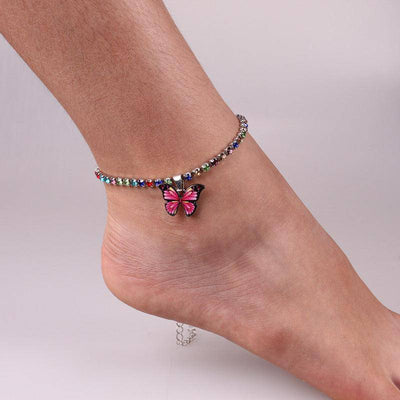 Brynne Rhinestone Butterfly Pendant Anklet