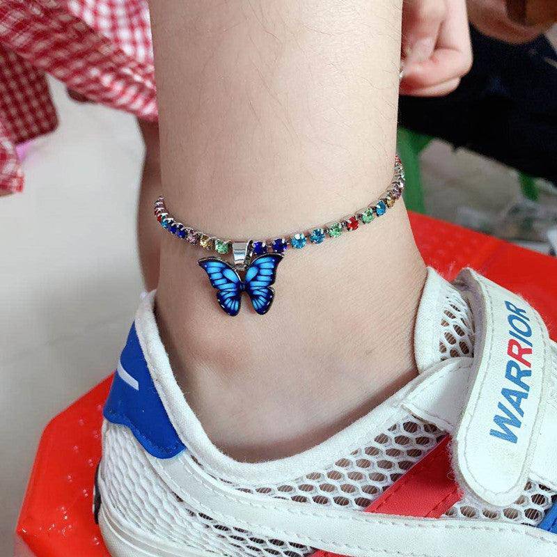 Brynne Rhinestone Butterfly Pendant Anklet