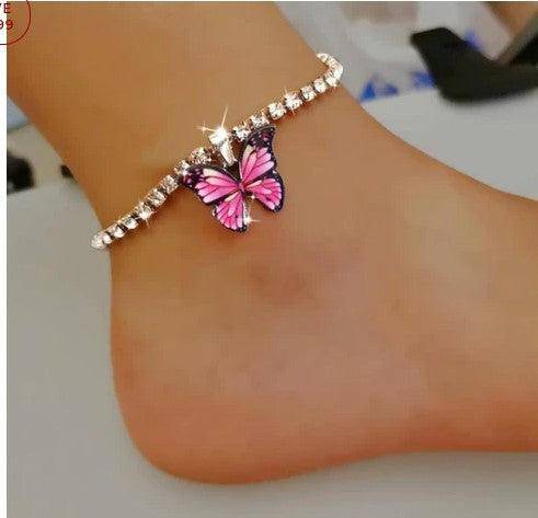 Brynne Rhinestone Butterfly Pendant Anklet