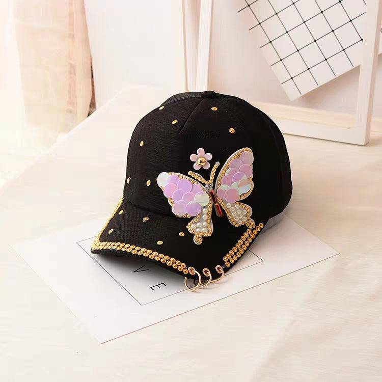 Gorra de béisbol con mariposas y lentejuelas de Kayley 