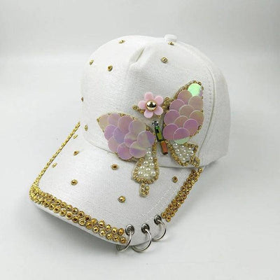 Gorra de béisbol con mariposas y lentejuelas de Kayley 