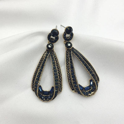 Clarissa Trendy Rhinestones Crystal Hollow Sapphire Dangle Gold Drop Earrings