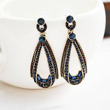 Clarissa Trendy Rhinestones Crystal Hollow Sapphire Dangle Gold Drop Earrings