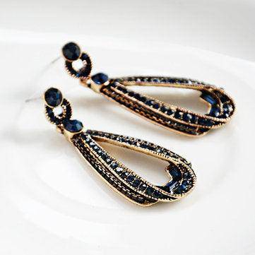 Clarissa Trendy Rhinestones Crystal Hollow Sapphire Dangle Gold Drop Earrings