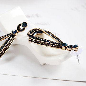 Boucles d'oreilles pendantes en or avec saphir creux et strass à la mode Clarissa