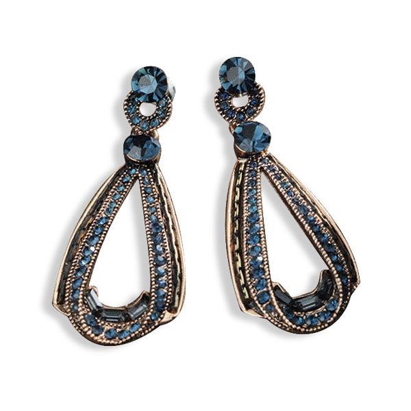 Clarissa Trendy Rhinestones Crystal Hollow Sapphire Dangle Gold Drop Earrings