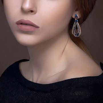 Clarissa Trendy Rhinestones Crystal Hollow Sapphire Dangle Gold Drop Earrings