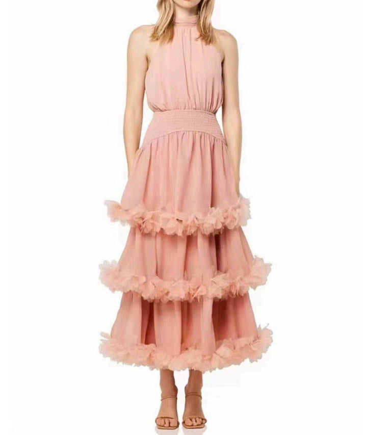 Meadow Halter Neck Ruffle Tiered Evening Gown - Hot fashionista