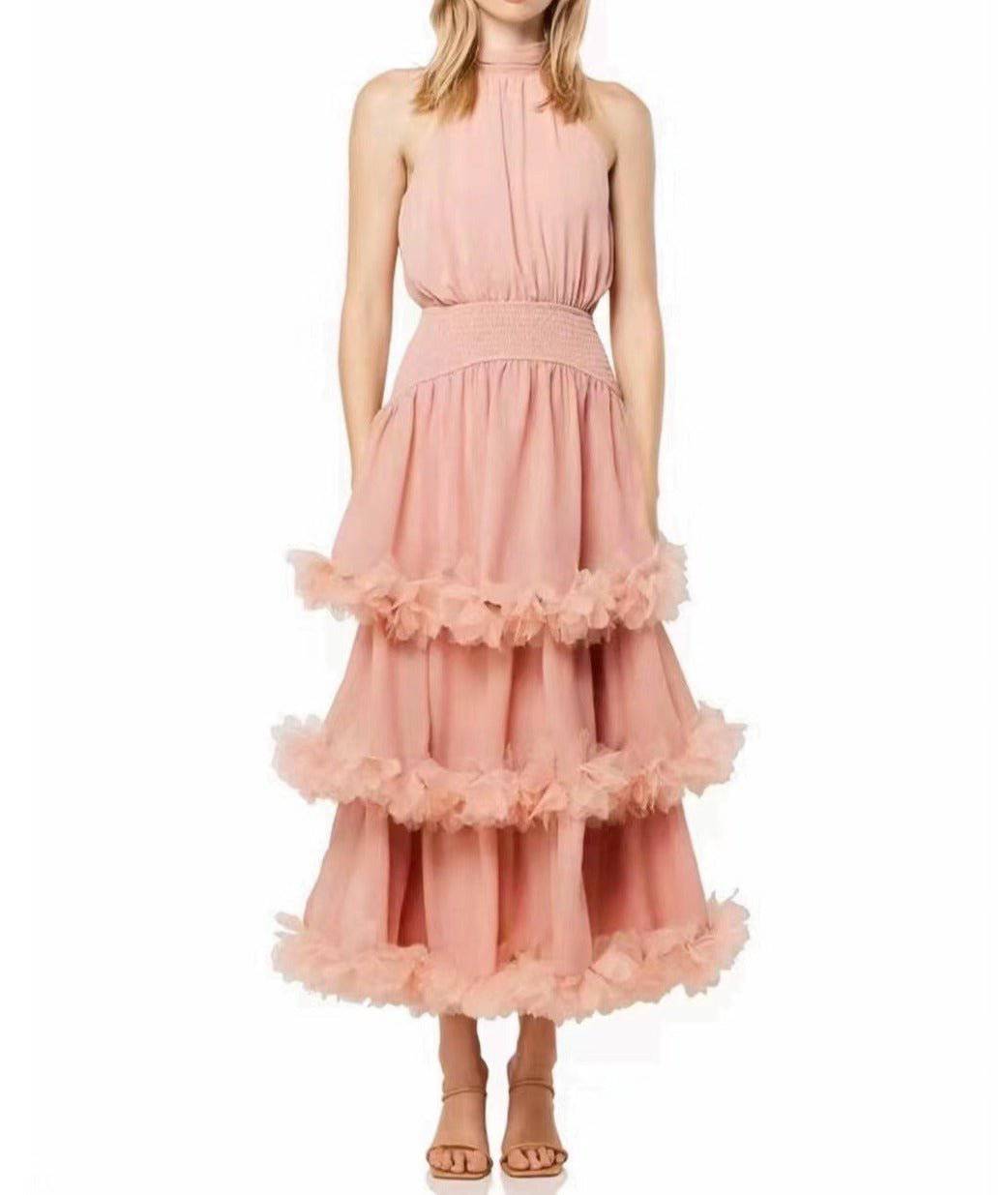 Meadow Halter Neck Ruffle Tiered Evening Gown