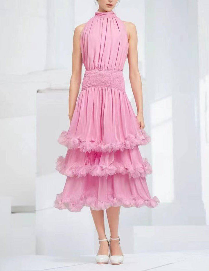 Meadow Halter Neck Ruffle Tiered Evening Gown - Hot fashionista